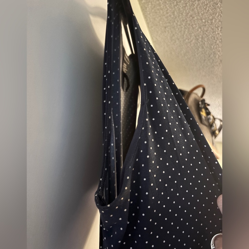Vintage Navy Shadow Polka Dot Dress 12-14+ Wraparound - Picture 9 of 15